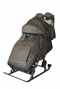 Санки-коляска Snow Galaxy Kids-3-2-Т Бронза крупный ромб на больших колесах, сумка и варежки (Galaxy, 7347rt)